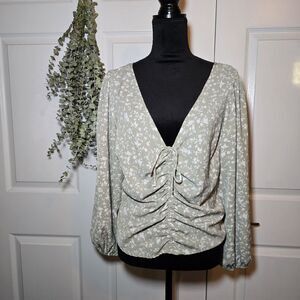 Abercrombie & Fitch Floral Ruched Blouse Green Large